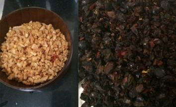 花生压碎，豆豉切碎