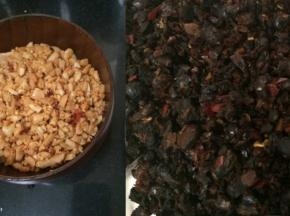 花生压碎，豆豉切碎