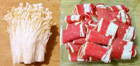 金针菇洗净去根，肥牛卷解冻