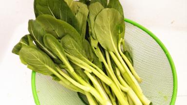 菜心洗净控水沥干