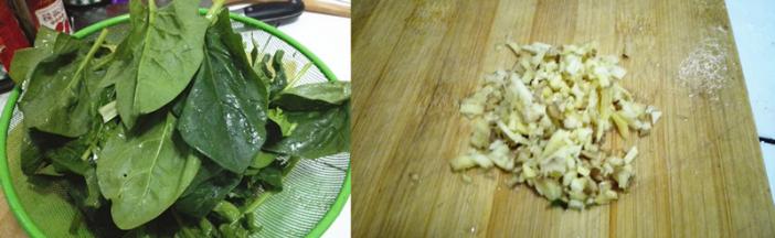 菠菜切成小段洗净，生姜切成碎末