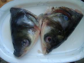 鱼头对半剖开，去掉鱼鳃，洗净血水沥干