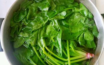 菠菜放入水中，焯水之后控干水分
