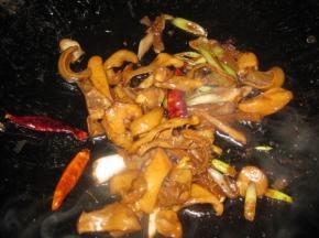 把河蚌放入锅中，加美味鲜、蚝油，大火快炒出锅即可