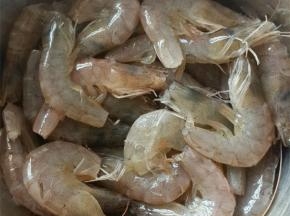 买来的海虾清洗干净，用剪刀剪去虾须和虾脚，剔除背部的虾线