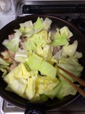 炒锅放油，把猪肉倒入翻炒，变色后把菜放进去炒至断生