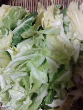 卷心菜用流水洗好后，手撕成片