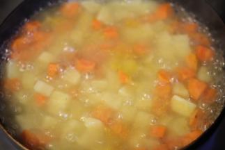 炒5分钟左右加800ml的水，没过蔬菜块，大火煮开