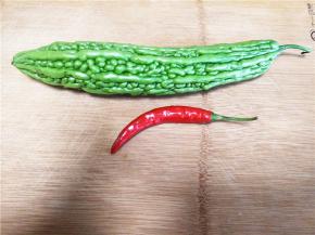 这道菜的食材非常简单。仅需苦瓜一根，红椒一根。