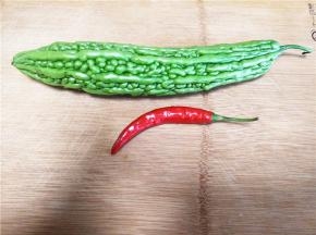 这道菜的食材非常简单。仅需苦瓜一根，红椒一根。