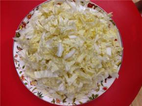 将白菜切成条，放入盘中备用。