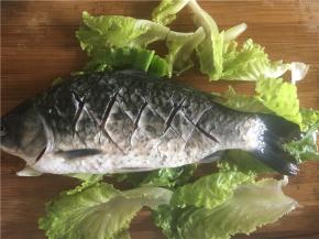 将鲫鱼洗净在侧面切斜刀