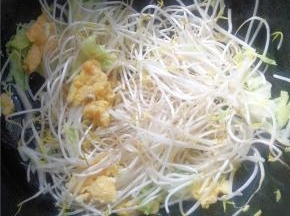 等白菜稍微有点软后放入豆芽。