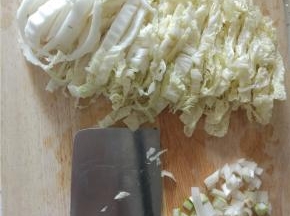 白菜切细丝，越细越好，特别是白菜帮，更要稍微细些容易入味