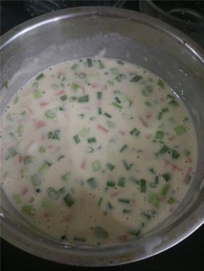 把火腿、葱切碎。