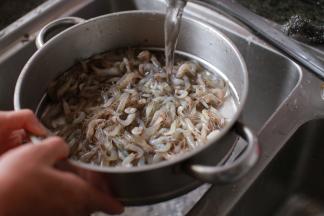 河虾洗干净，加入姜丝，葱切好备用