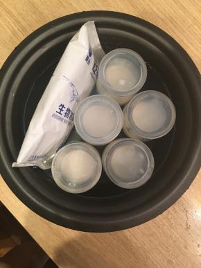 将布丁杯立刻放入冷水中，移至冰箱冷藏室冷藏