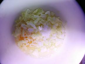 白菜放进蛋里加水搅拌