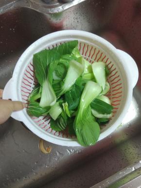 油菜摘洗干净，控干水分