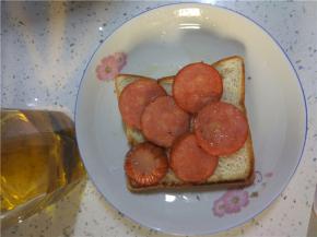 一层面包，上面铺满火腿