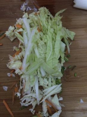 白菜和生菜切成条状