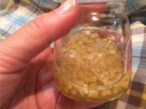 一天后白萝卜丁水分析出，就可以冲水来喝了