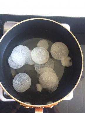 白萝卜切薄片，加入适量清水，滴入几滴食用油，大火煮开