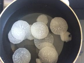 白萝卜切薄片，加入适量清水，滴入几滴食用油，大火煮开