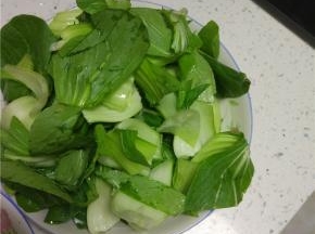 油菜清洗干净控干水分，切小块备用