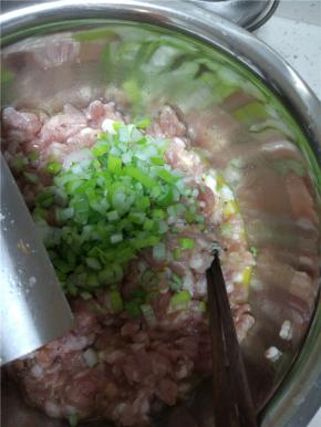 超好的胡萝卜加入肉馅中，放入适量的盐，酱油，味极鲜调味粉，香油用筷子顺着一个方向搅匀