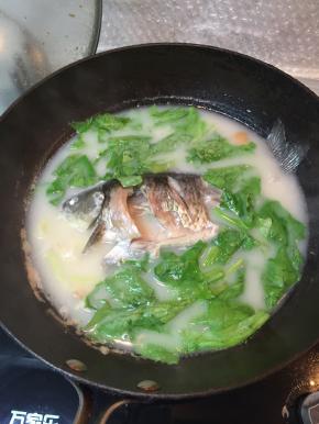 煮开10分钟左右，加入油麦菜，加入少许盐