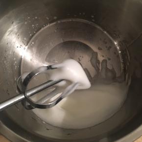 用电动打蛋机把蛋白打发成凝固状态的蛋白霜