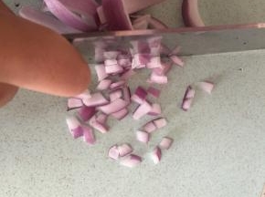 将洋葱洗干净切碎，成丁