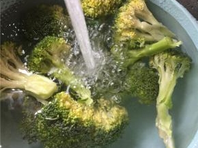 准备西兰花掰开，洗干净，清水泡5分钟