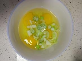 鸡蛋里面放入葱花，一点盐，打散