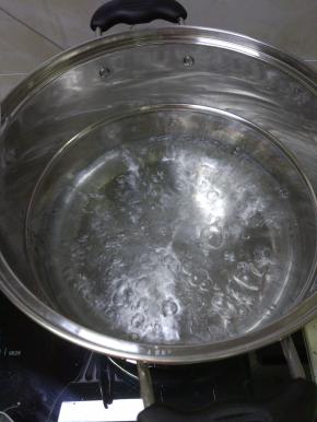 锅内放水烧开加入白菜叶