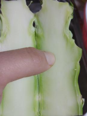 洗净，用刀从中间对切两半