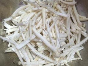 1.	海鲜菇清洗干净，撕成条状。