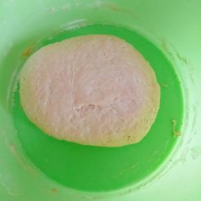 3．成絮状后揉成光滑的面团，放在温暖的地方醒发至2倍大。