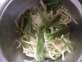 煮熟的土豆放入盆中，加入调料