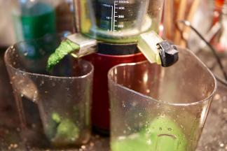 放入原汁机榨 得艾草汁（这时候预热烤箱170度）