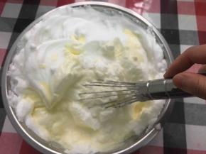 蛋黄液与蛋白混合，用手抽翻拌