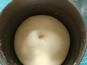 基础发酵两倍或者两倍半大，手指沾面粉戳孔，不回缩不反弹，即可结束发酵。