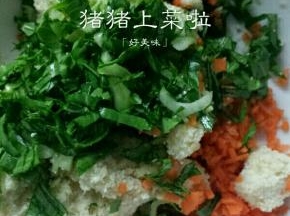 胡萝卜青菜都切碎放进豆渣里