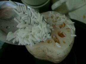 开始装糯米，用小勺装