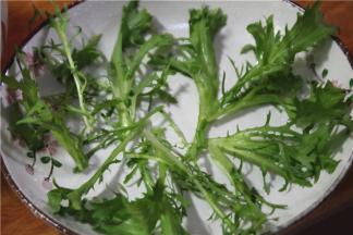 在盘子里放少许苦菊装饰