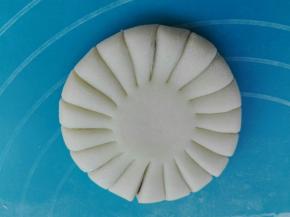 用刀子沿中心圈等分切开