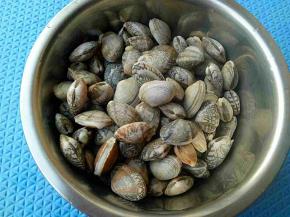 花蛤买回来在淡盐水中养一夜，吐尽泥沙，然后清洗干净备用