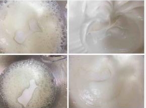 蛋清加几滴白醋或者柠檬汁，分3次加入细砂糖打至湿性弯勾，烤箱预热165度