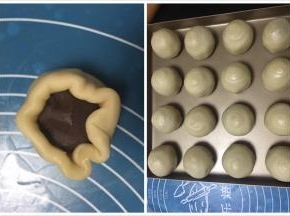 包入豆沙，捏住收口，依次全部做好，烤箱预热200度